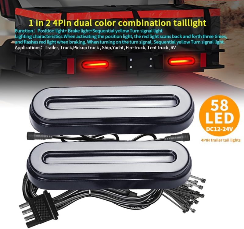 BlyilyB Oval Cargo Carrier Stop Turn Signals Tail Light Light Kit with Waterproof 4 Pin Grommets Wire Harness For Luggage Rack
