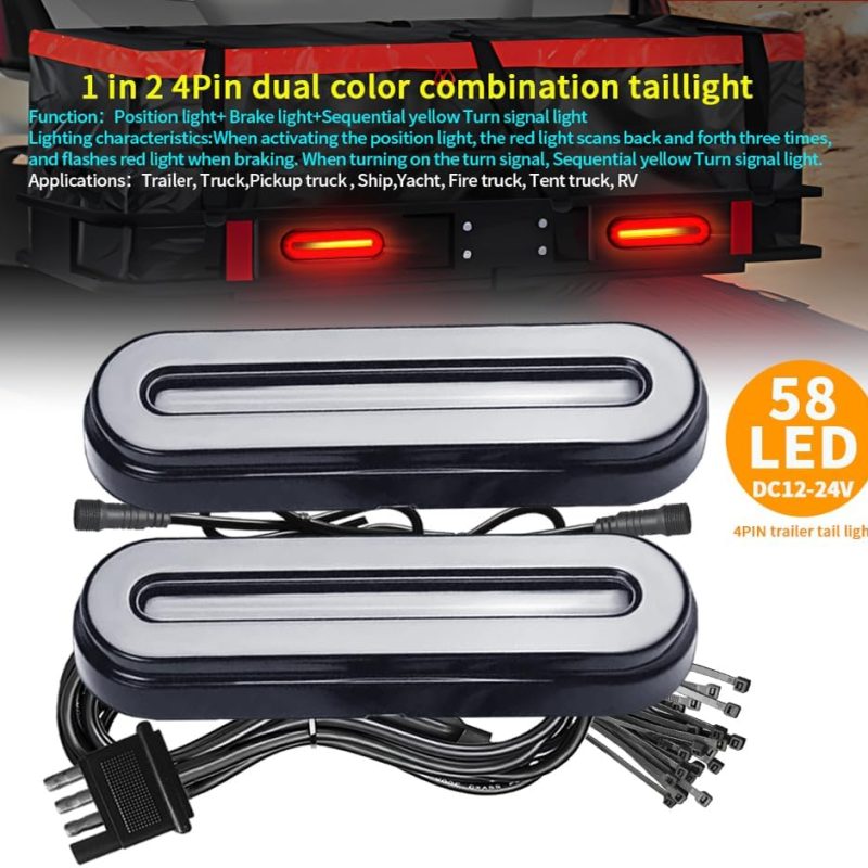 BlyilyB Oval Cargo Carrier Stop Turn Signals Tail Light Light Kit with Waterproof 4 Pin Grommets Wire Harness For Luggage Rack