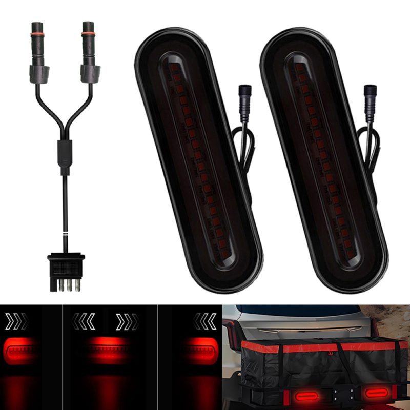 BlyilyB Red Color Oval Cargo Carrier Stop Turn Signals Tail Light Light Kit with Waterproof 4 Pin Grommets Wire Harness For Luggage Rack