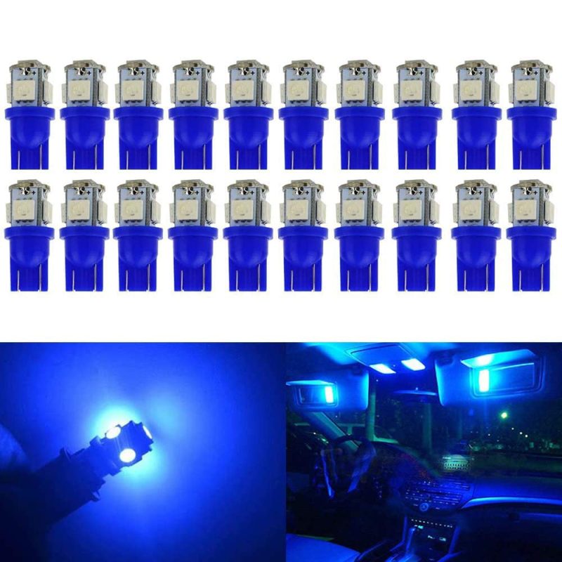 BlyilyB 20-Pack Blue Replacement Stock # 194 T10 168 2825 W5W 175 158 Bulb 5050 5 SMD LED Light 12V Car Interior Lighting For Map Dome Lamp Courtesy Trunk License Plate Dashboard Parking Lights