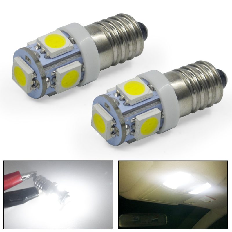 BlyilyB -  White E10 Miniature Bayonet Single Contact Base LED Bulbs 5SMD 5050 For Side Marker Lights RV and Boat Dome Lights Map Lights License Plate Light